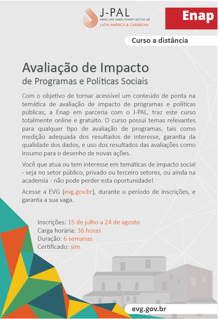 JPAL_LAC's tweet photo. Junte-se aos mais de 9 mil participantes que já se inscreveram no Curso Online de Avaliação de Impacto de Programas e Políticas Sociais, parceria @EnapGovBr e @JPAL_LAC no Brasil. É online e gratuito! Inscrições até 24 de agosto aqui:  https://t.co/XeEinSVa8n https://t.co/HDKQHsK1Uv
