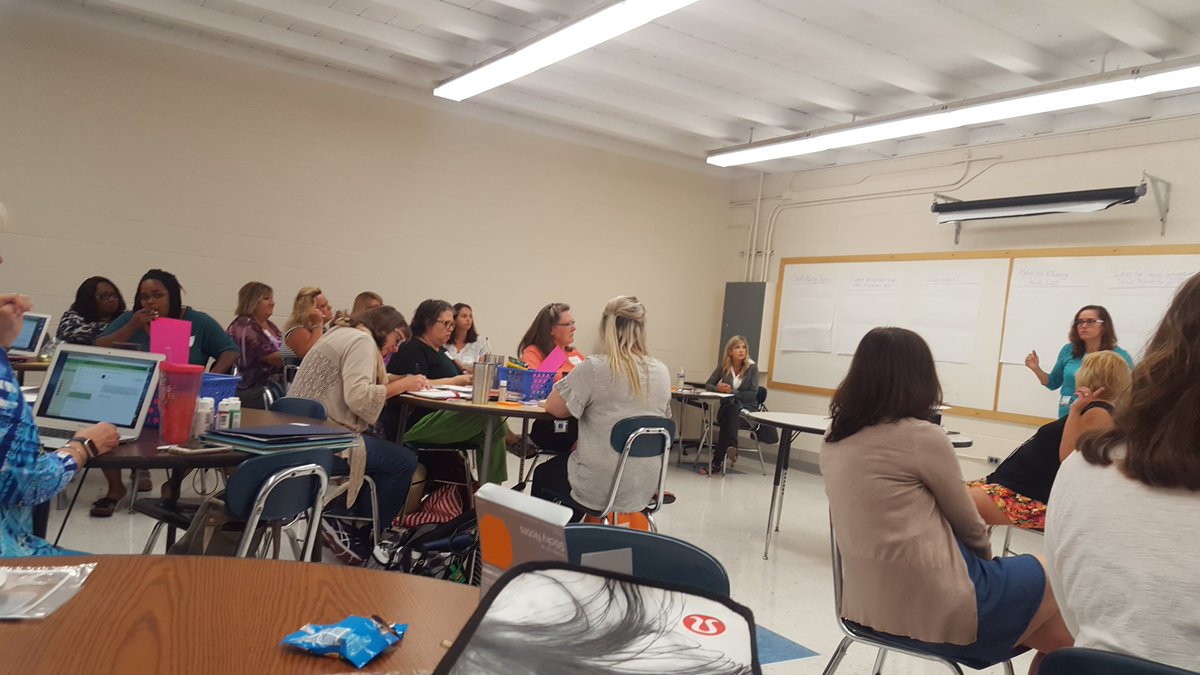 Mrs_Robison4KCS's tweet photo. This group of KCS Hearing Support Staff is having great conversations about how to take care of their students... and look at all of the fun ways they are planning! https://t.co/arnx9Hk1d7