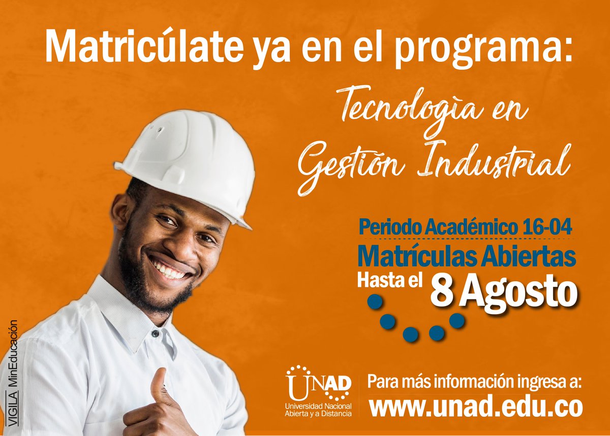 UniversidadUNAD's tweet photo. El futuro depende de lo que hacemos en el presente. ¡Estudia ya!
Conoce más de nuestra Tecnología en Gestión Industrial.
Obtén mayor información: https://t.co/04AVUOq2Pl
Inscríbete aquí: https://t.co/nSIzPlyuPs https://t.co/3OvyCUeInY
