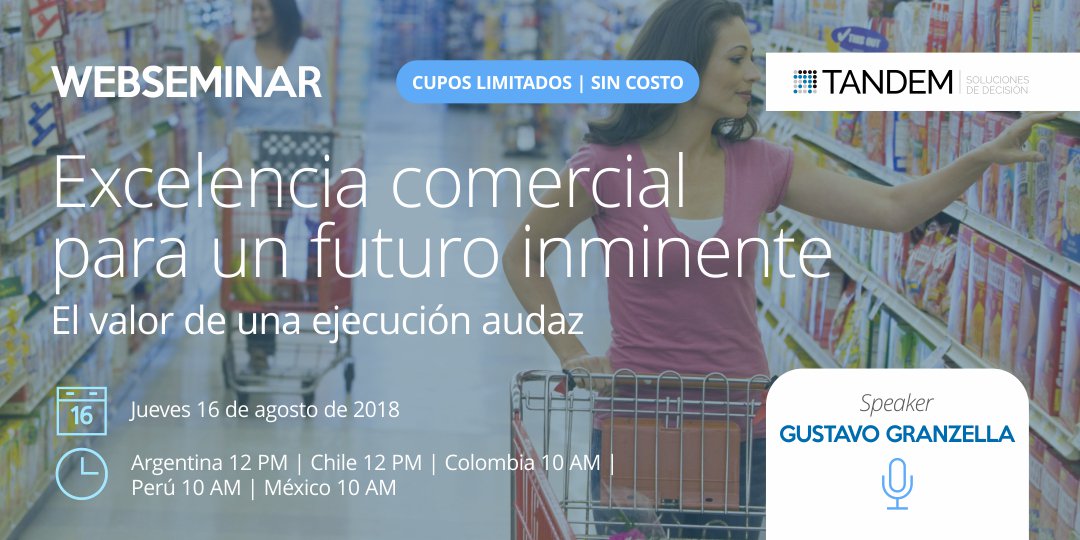 #WebseminarTDM | Falta menos para nuestro web seminar sobre cómo lograr excelencia comercial en empresas de consumo masivo ¡No te lo pierdas! Más información y formulario de inscripción en goo.gl/xe37Ls