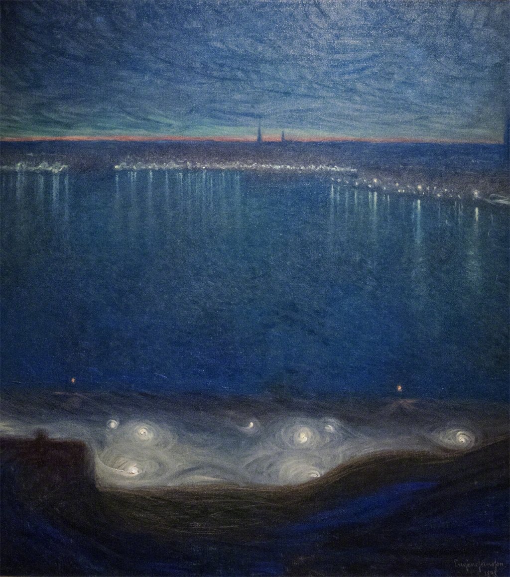 PaintingColleg's tweet photo. Eugène Fredrik Jansson (18 March 1862, Stockholm – 15 June 1915, Skara) was a Swedish painter known for his night-time land- and cityscapes dominated by shades of blue. Towards the end of his life, from about 1904, he mainly painted male nudes. https://t.co/GptNAqkoVr