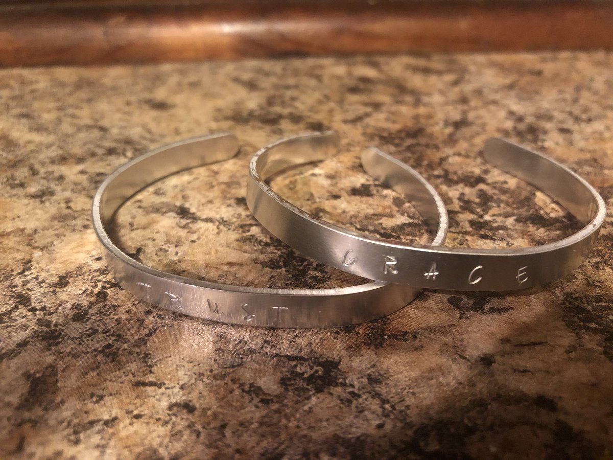 PVESCounselor's tweet photo. What is your word this year?  What is your why?  What do you need to remind yourself?  Stamping bracelets with our word.  Visual reminders and they are pretty cute :) #pvessuccess #ccsdtn https://t.co/KXYHQQtPxX