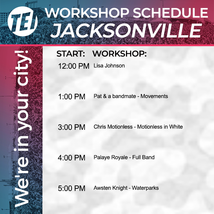 thinktei's tweet photo. First day in Florida!! Jacksonville, see you at a TEI workshop.
Today our TEI tent is by the Journeys Left Foot stage. 
Please note, check in for your workshop 10 minutes before the start time by the blue TEI flags by the Journeys Left Foot stage. https://t.co/BNbvGDVH4f