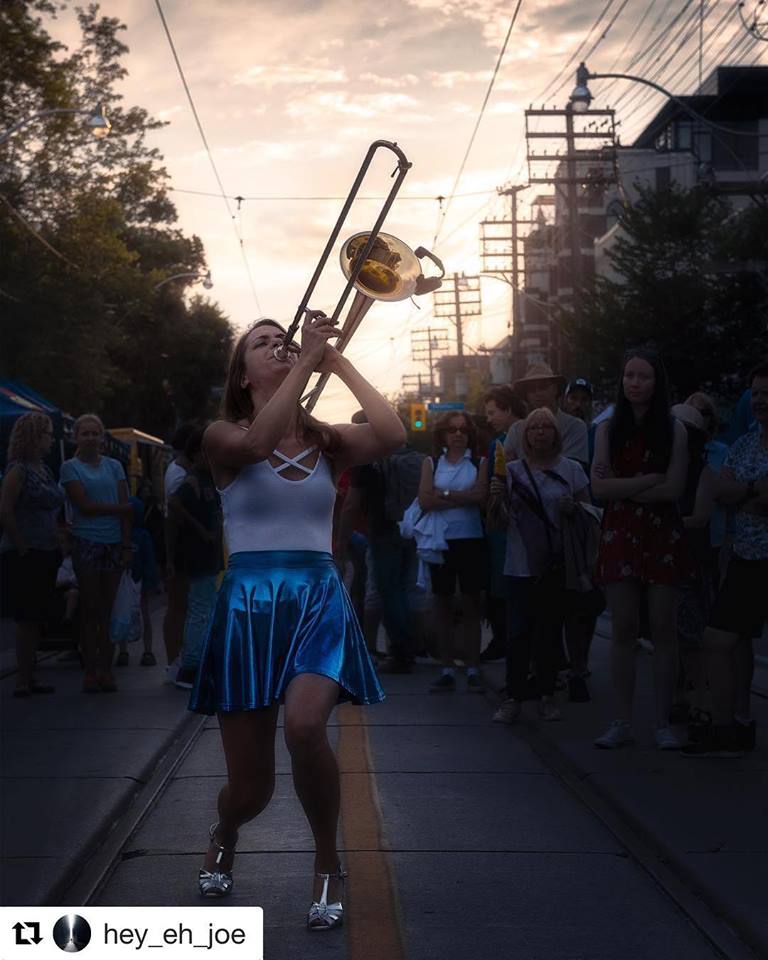 theachromatics's tweet photo. Thanks everyone for tagging us in your photos and videos from @beachesjazz street fest. The winner for our favourite shot is by @hey_eh_joe. We call it "Trombone at Twilight"! #trombone #sailormoon #streetfestival #livemusictoronto #musicianlife #brunette #superhero https://t.co/tJLtbdaVMo