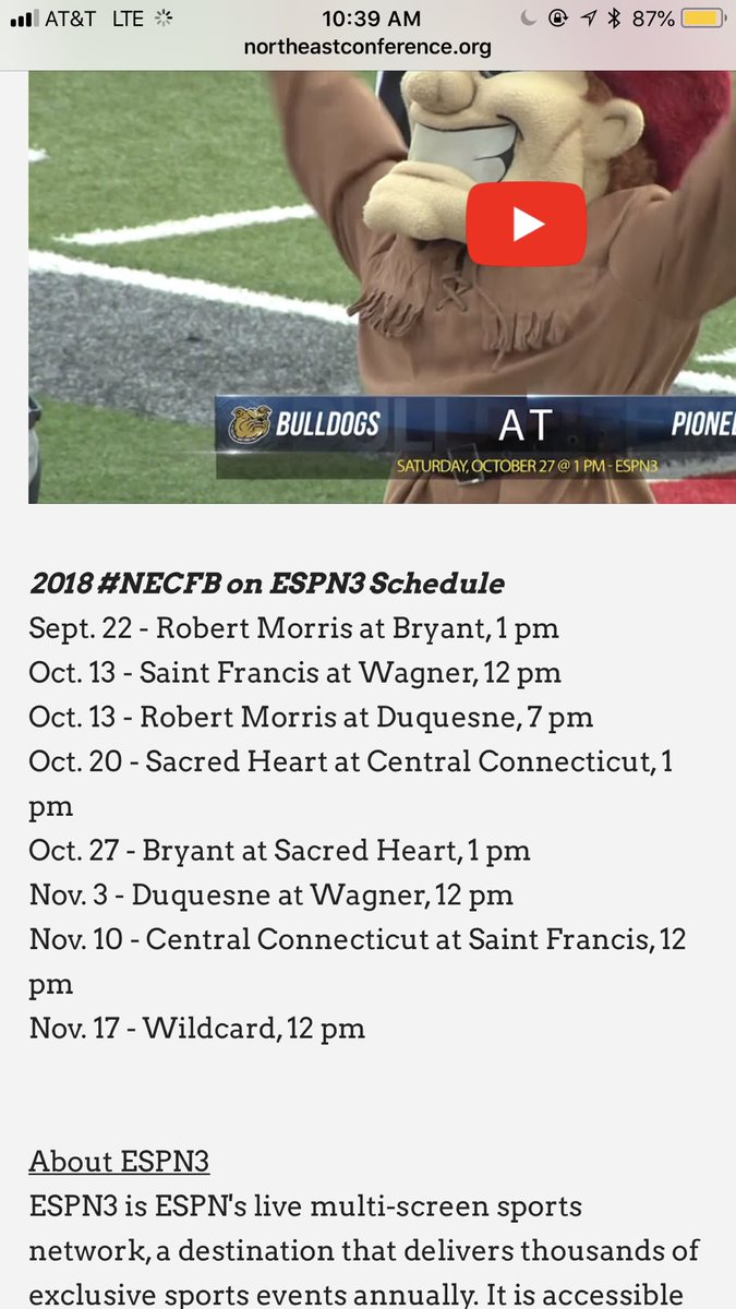 @espn has released its #NECFB schedule on ESPN3 and @SHU__Football will have their mental health game against @BryantUFootball televised!! Going to be a great season and a great weekend to #SHUtdownthestigma #WeAreSHU #SHUFootball