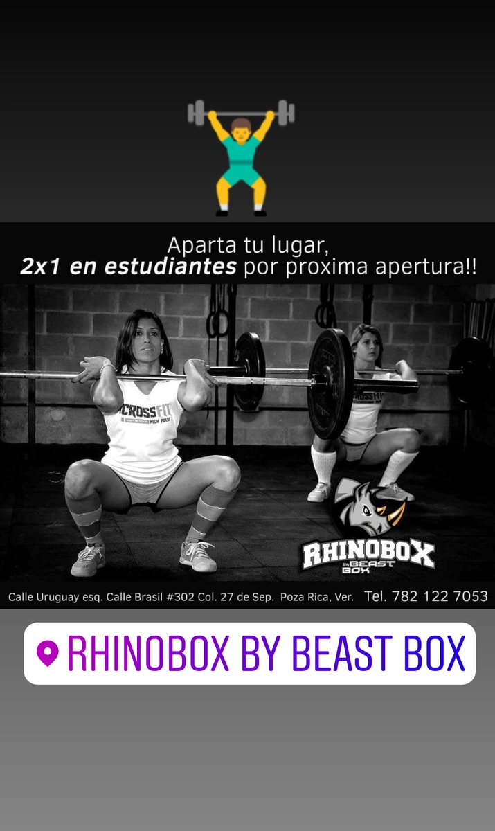 ErickBenitez7's tweet photo. Aparta tu lugar 2x1 en estudiantes!
Próxima apertura 💪🏋 #Crossfit #Rhinobox #PozaRica https://t.co/Cx0OKm3JEg