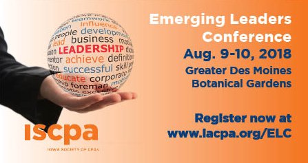 IowaCPAs's tweet photo. We're ONE week away from the premier annual event for CPAs 40 and younger. Just 5 spots left! Snag your spot today! #CPALEADERS18 https://t.co/F8X1YTsGzk