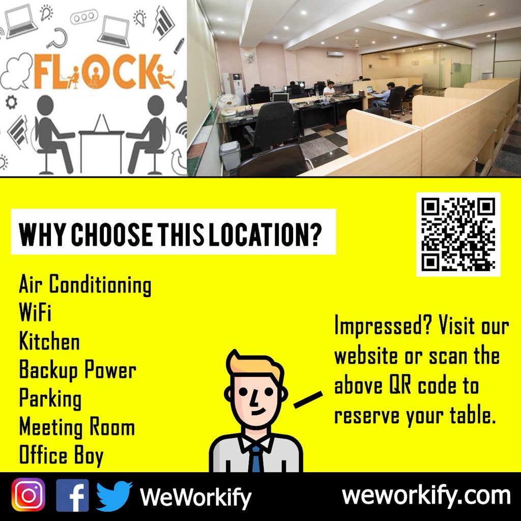 WeWorkify's tweet photo. With pricing starting at only Rs.6000/month, Flock is the most affordable co-working space in Lahore!

#coworkingspace #entrepreneurship #freelancers #coworkers #weworkify https://t.co/WTEolBamn6