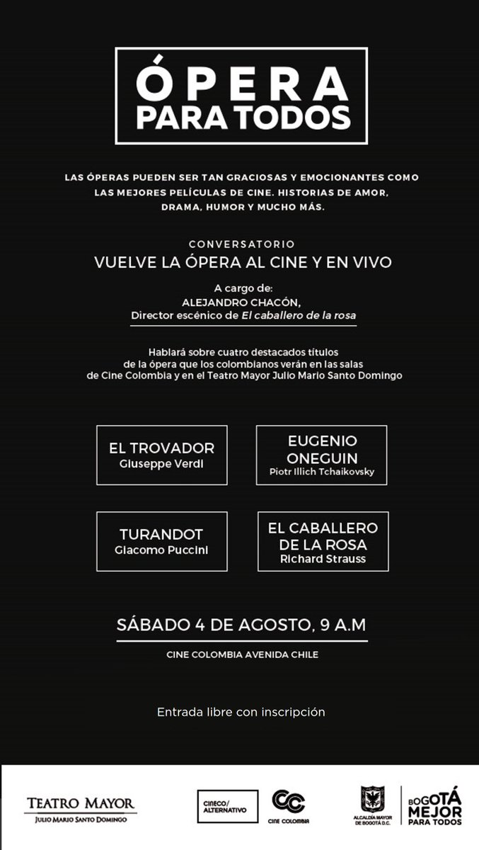 SihayCine's tweet photo. La ópera es para todos: conozca a fondo una de las formas de arte más completas del mundo a manos de un experto este sábado, 4 de agosto. Entrada libre con inscripción >> https://t.co/Dp1Cbf6GPq

@teatromayor @CinecoAlt https://t.co/bhTbYbTWqO