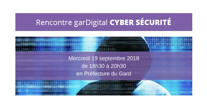 #savethedate
Rencontre <a href="/garDigital/">garDigital</a> #septembre2018 sur le thème de la #cybersecurite.
Inscriptions dès la fin août.