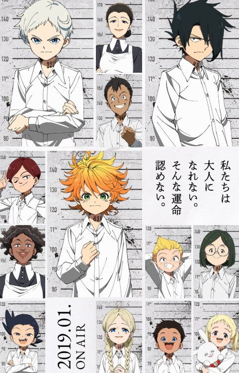 trocaequivalente.bsky.social on X: O site oficial da adaptação do mangá  The Promised Neverland divulgou as primeiras imagens dos personagens. O  anime estreia em Janeiro de 2019.  / X