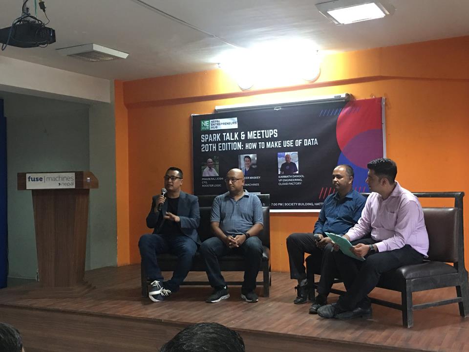 fusemachines's tweet image. Fusemachines CEO @sameermaskey along with Mr. @Karmath Dangol, VP of Engineering, @theCloudFactory and Mr. Pravin Raj Joshi, CTO Rooster Logic at the #SparkTalk &amp;amp; Meetups: How to make use of data organized by @nehub_
