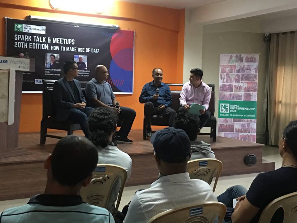fusemachines's tweet image. Fusemachines CEO @sameermaskey along with Mr. @Karmath Dangol, VP of Engineering, @theCloudFactory and Mr. Pravin Raj Joshi, CTO Rooster Logic at the #SparkTalk &amp;amp; Meetups: How to make use of data organized by @nehub_