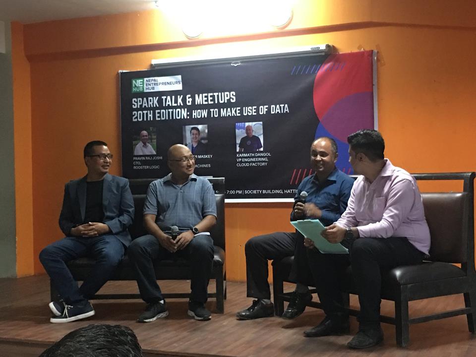 fusemachines's tweet image. Fusemachines CEO @sameermaskey along with Mr. @Karmath Dangol, VP of Engineering, @theCloudFactory and Mr. Pravin Raj Joshi, CTO Rooster Logic at the #SparkTalk &amp;amp; Meetups: How to make use of data organized by @nehub_