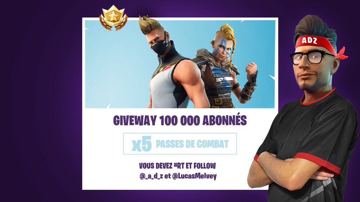 AdzTV's tweet photo. ⚠️ GIVEWAY  ⚠️

Pour fêter les 100 000 abonnés sur Youtube !

#RT et follow @_a_d_z et @LucasMelvey

Tirage au sort Dimanche 05/08 !

Encore merci pour les 100k et Good Luck à tous ! 😎 https://t.co/u3Nc0Jac6l