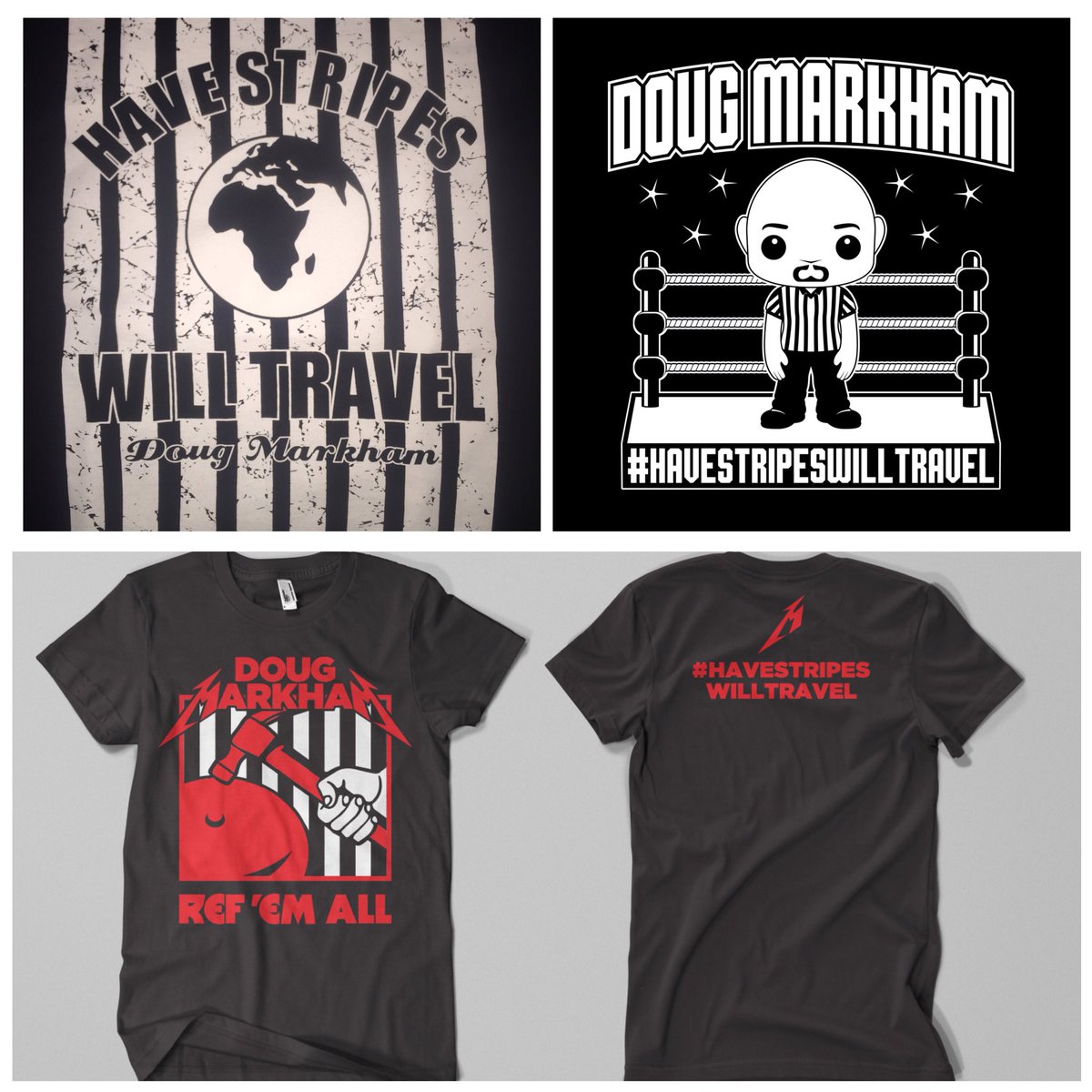 🚨MERCH🚨 For anyone interested, I’ll have these 3 shirts along with some 8x10s this weekend @SCITournament and @sup_graps. #ProWrestling #Referee #HaveStripesWillTravel #RefEmAll #WrestlingMerch #MerchTable #Gimmicks