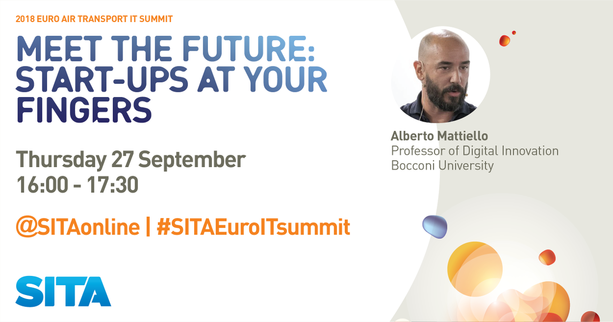 SITA (@sitaonline) on Twitter photo Register for #SITAEuroITSummit 2018 and learn more about smooth travel, noise-free airports and the beauty of data. We can’t wait to hear from our startup speakers! <a href="/A_Mattiello/">Alberto Mattiello</a> <a href="/Unibocconi/">Università Bocconi</a> ow.ly/zEXR30kfsqY Register for #SITAEuroITSummit 2018 and learn more about smooth travel, noise-free airports and the beauty of data. We can’t wait to hear from our startup speakers! <a href="/A_Mattiello/">Alberto Mattiello</a> <a href="/Unibocconi/">Università Bocconi</a> ow.ly/zEXR30kfsqY