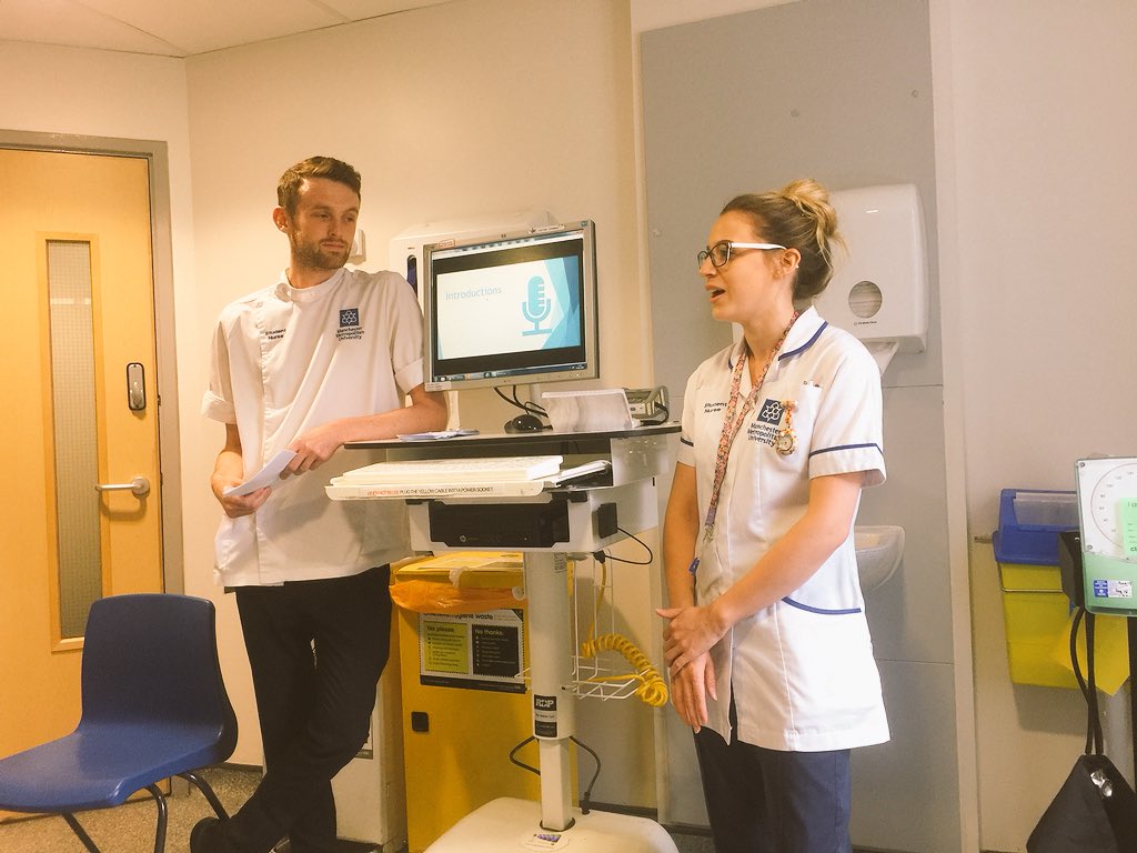 tracethenurse's tweet photo. Conor and Emma from @MMUPreRegNurse1 delivering their own presentation on @gm_synergy to our new students from @BoltonNursing  today on Ward 3. It was superb 👏🏽 #leadership #bethatnurse @neilmmu @mftpef @ljl144  @dawnpike20 @juegrr @mftchiefnurse @lindagarbutt9 @CMFT_DivSMS https://t.co/siHEZQE9In