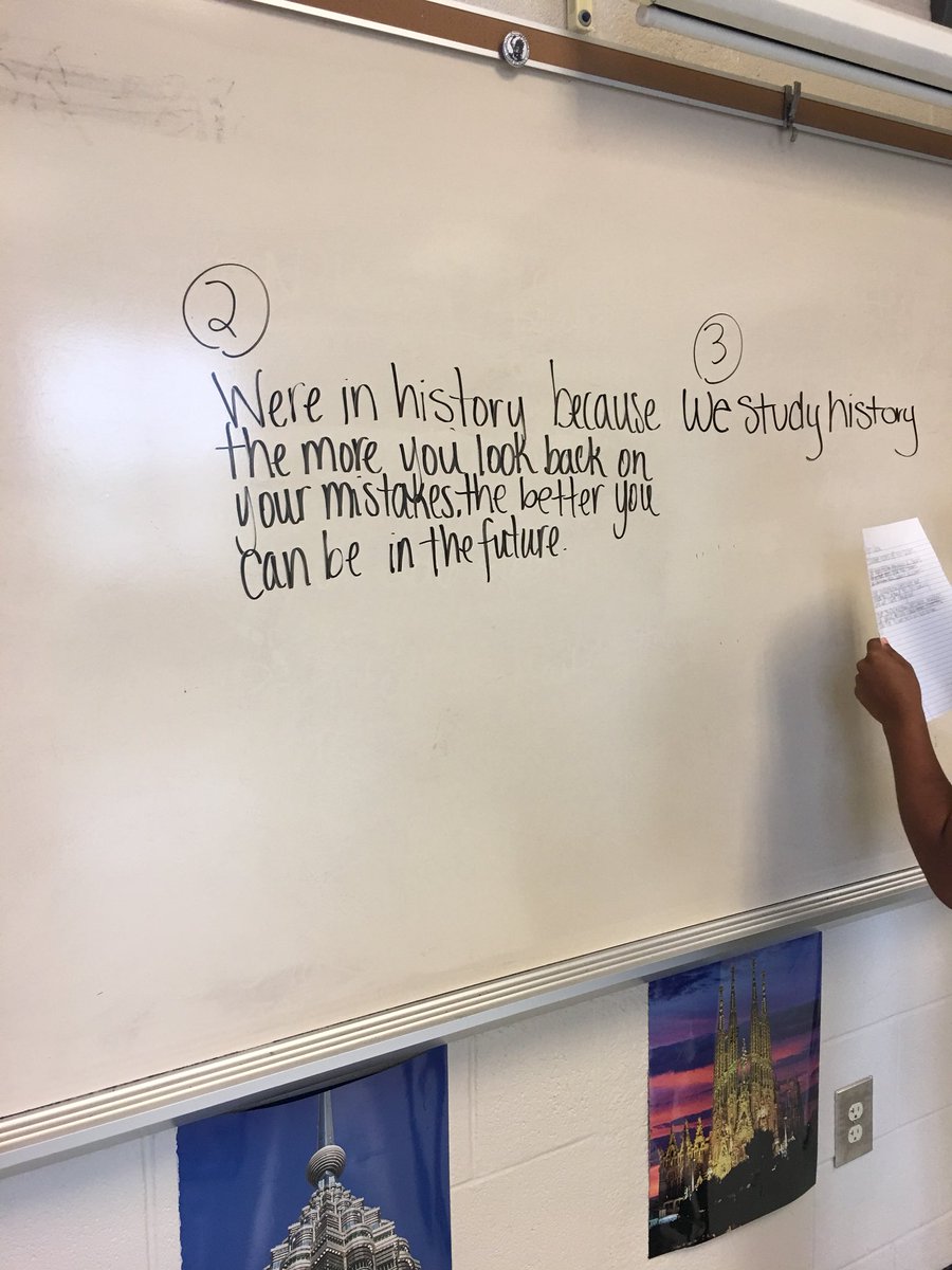 KMNicolson's tweet photo. McEachern WHAP students discussing why we study history, using quotes from historical figures. Understanding our past helps us make sense of our present! #firstdaymatters @MHS_Messenger @mhsbeta https://t.co/2QztCtvflt