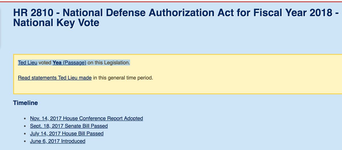 adamjohnsonCHI's tweet photo. See @tedlieu. In March 2017 he's Very Concerned about Trump's proposed military budget, commenting, of course, on a "lack of strategy" (a meaningless pseudo-objection popular w/ liberals).

Then 6 months later he votes for a military budget $37B MORE than what Trump asked for https://t.co/sqhezX2bLh