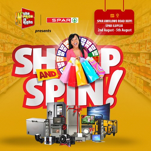 PriceIsRightNg's tweet photo. With N5000 and above, walk in to either SPAR Ikoyi or SPAR Ilupeju this weekend to shop, spin and stand a chance to win household items!!
Be a part of this grand opportunity!
#shop #spin #win #sparnigeria #instoreactivation #tpir #tpirng #thepriceisrightnigeria https://t.co/F7u65HkEjn