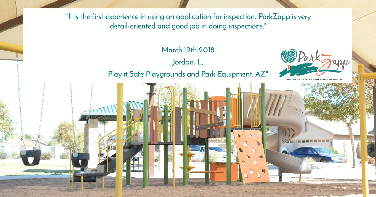 @SafePlaygrounds joins a growing list of cities, businesses and communities using ParkZapp for playground inspections!

✅Join our movement to make YOUR parks safer and OUR world greener: parkzapp.com 🐛🌳🌎

#SmarterApp #SaferPlaygrounds #StellarCommunities