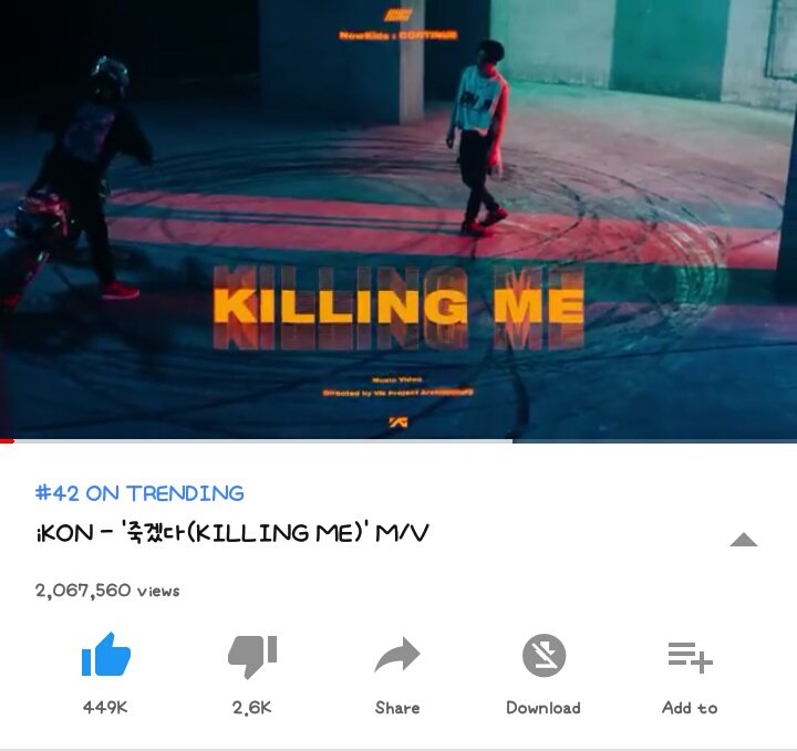 iKON 'KILLING ME' M/V has reached 2M views on YT! 😱👏  Good job everyone! Let's continue streaming~ #iKONisKILLINGME 
▶youtu.be/RyVS7R9PN6U