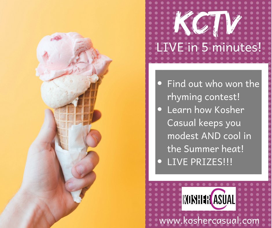 Can't wait to see you!  Join us in 5 minutes for a jam packed episode of KCTV!! #shopkoshercasual #kctv facebook.com/KosherCasual/