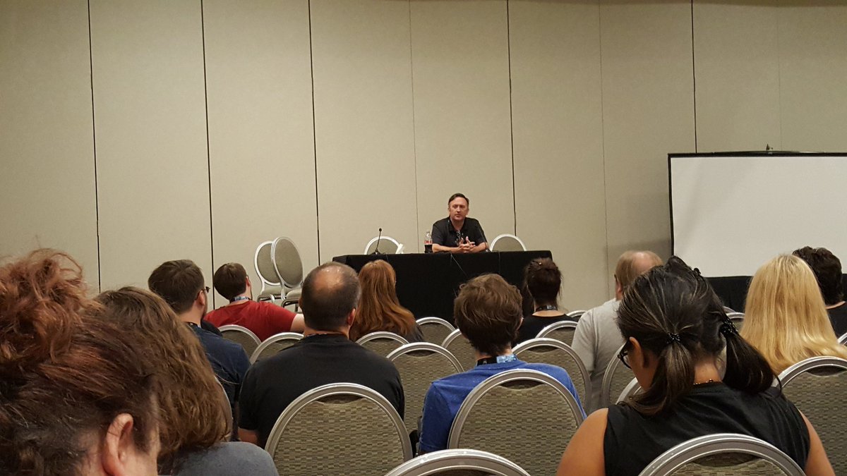 Quikfics's tweet photo. "Start the book, drive it all the way to the end, then turn around and clean it up." #writing advice from @mforbeck at @Gen_Con to take to <3 #GenCon #amwriting https://t.co/m2xMZWzyoR