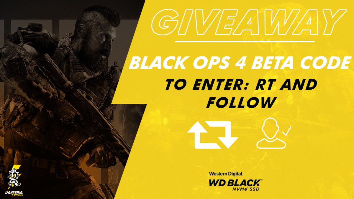 LightningPandas's tweet photo. It's time for a giveaway!

We have one #BO4Beta code up for grabs. 

To enter, simply retweet and follow the @LightningPandas. ⚡🐼

#BlackOps4 #Pandamonium https://t.co/0C2En5Ncq7