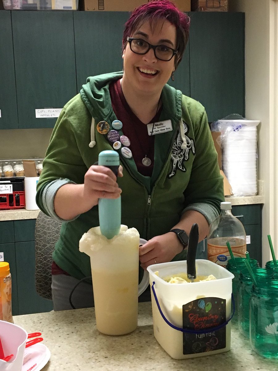 NeighborNoreen's tweet photo. Molly at @HenryCountyLib #FortsonLibrary in #Hampton whips up a wicked #butterbrew for @jk_rowling #HarryPotter birthday party. Fun all month with #HPinHenry! https://t.co/s8EgOCHpbD