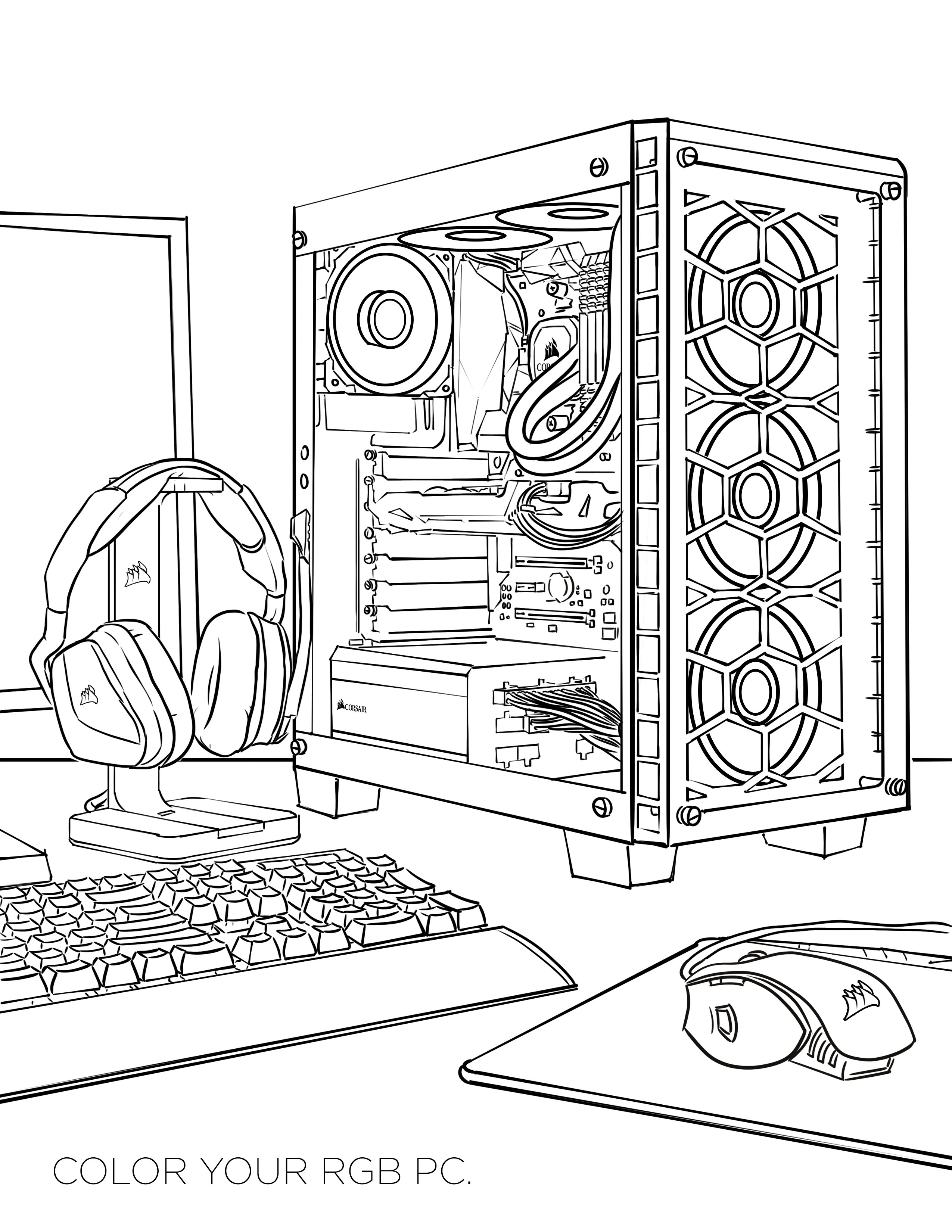 CORSAIR on X: What better way to celebrate #NationalColoringBookDay than  coloring in your very own RGB battle station? Download/print out our  coloring page below and make this battlestation your own. GLHF! 🖍️