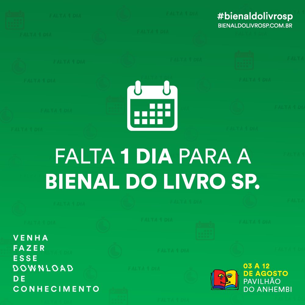 bienaldolivrosp's tweet photo. Nós não aguentávamos mais esperar e agora podemos dizer o que todos estavam pensando: finalmente é amanhã! Estaremos esperando você a partir das 9h. Vem! 😍 #bienaldolivrosp https://t.co/PsuR4CRT9E