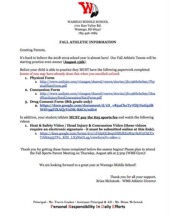 WMSRedRaiders's tweet photo. Attention WMS Student Athletes! Important Information regarding the 2018-2019 school year! https://t.co/03gSGVPFC8