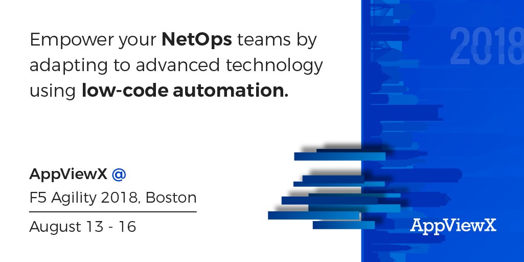 AppViewX's tweet image. Know how to manage complex business process with ease using #automationworkflows at the AppViewX booth. #F5Agility18! buff.ly/2NWQmvA