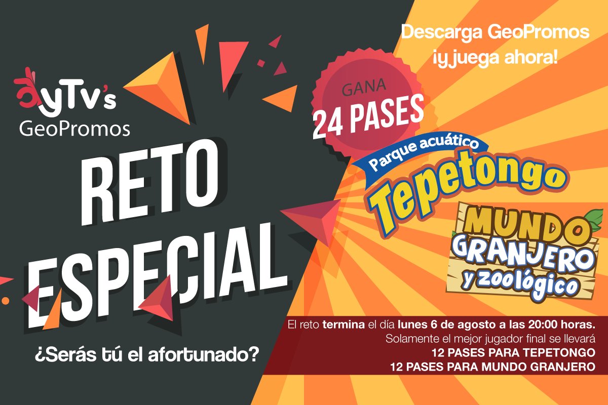 ¡Ingresa el código: RE102-06GPFB dentro de GeoPromos y desbloquea nuestro Reto Especial! ¡Gana hasta 24 pases para <a href="/TepetongoParque/">Tepetongo Parque Acuático</a>  y <a href="/mundogranjero/">Mundo Granjero y Zoológico</a> !