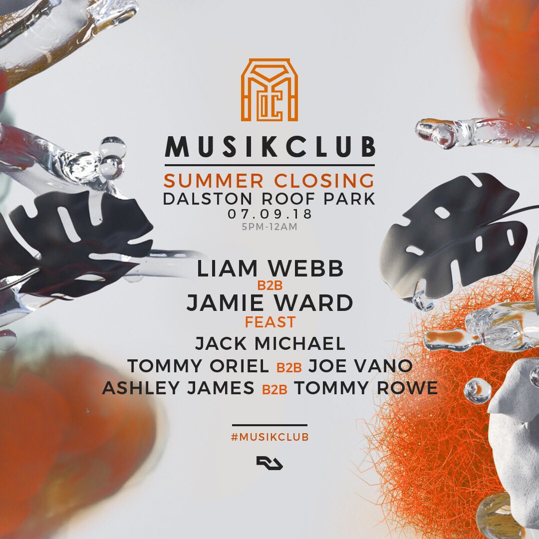 MusikClub_Ldn's tweet photo. So for our summer closing we invite @Feast93FeetEast co owners Liam Webb and Jamie ward to the @DalstonRoofPark roof alongside residents and friends, tickets available soon☀️🔊🙌🏼 https://t.co/jRc44tcYcm