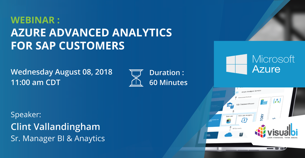 Visual_BI's tweet photo. Are you an #SAP customer looking to make the most of #Microsoft #Azure? Join @Visual_BI for a live demonstration on how you can leverage #Azure and #Power #BI to provide #Advanced #Analytics. Register for the webinar @ https://t.co/YuJ6RJENxm https://t.co/VUWq9epIOl