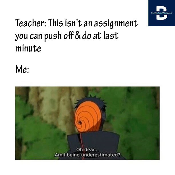 best_custom's tweet photo. Reminds me of myself 😃😅.

#assignmenttime #assignmentssuck #assignmenthelp #finalassignment #assignmentsdue #assignmentdone https://t.co/WVnTxxSs5h