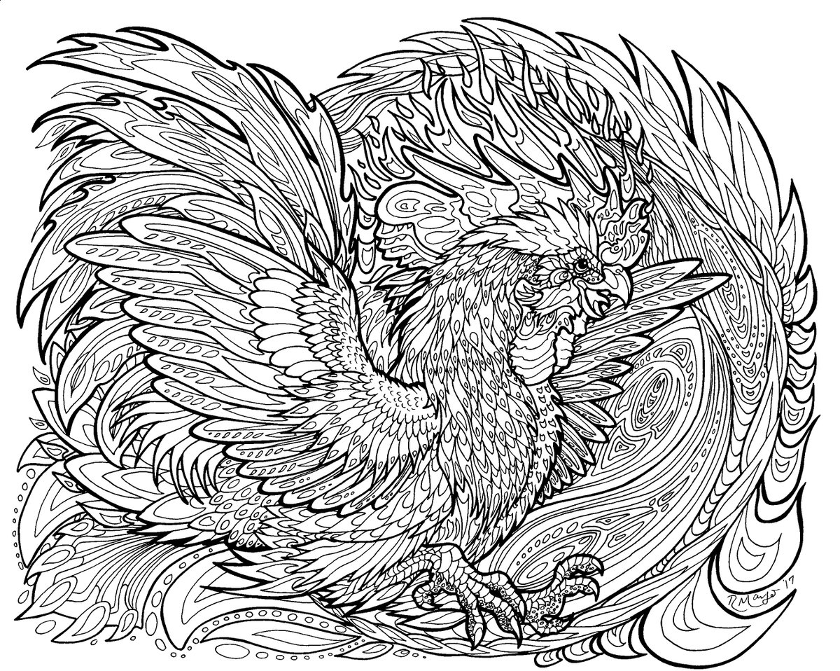 DeviantArt's tweet image. It&apos;s #NationalColoringBookDay, so let&apos;s kick things off with this intricate Bantam-Phoenix! How will you color it? (Transparent PNG available on site)

&quot;Bantam Phoenix lineart&quot; by rachaelm5: bit.ly/2vwhf1T
#Coloring #LineArt #Phoenix
