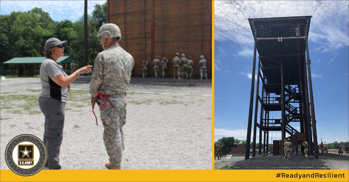 ArmyResilience's tweet image. A cadet from the 9th Regiment receives on-site imagery skills training from an R2 Performance Expert to help him conquer the rappel tower. #armyrotc #cadetcommand #ReadyandResilient