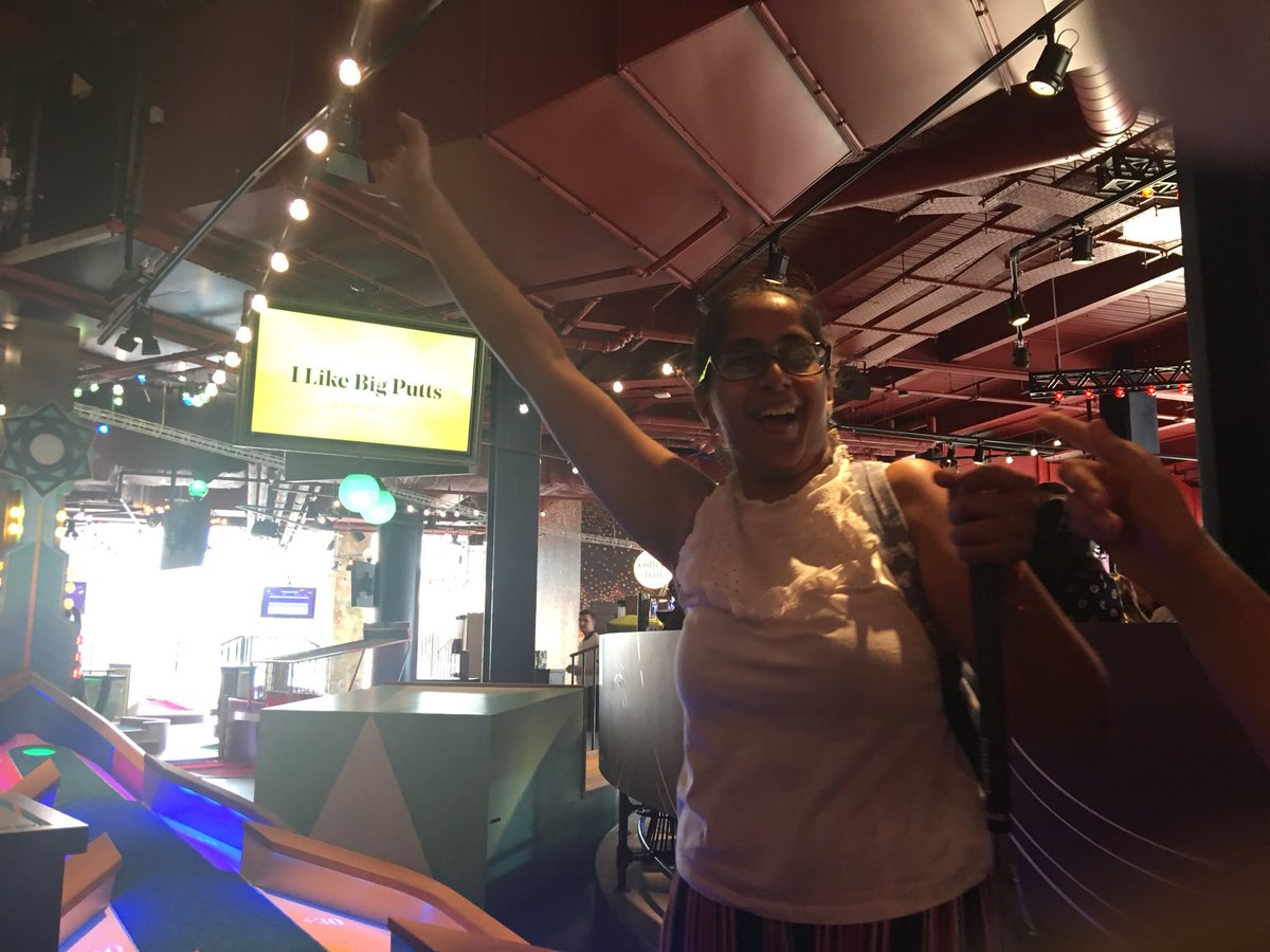 SophieKathir's tweet image. Guess who won? Twice! #afterworkfun @puttshack #london yes that was my mini golf name 🙈