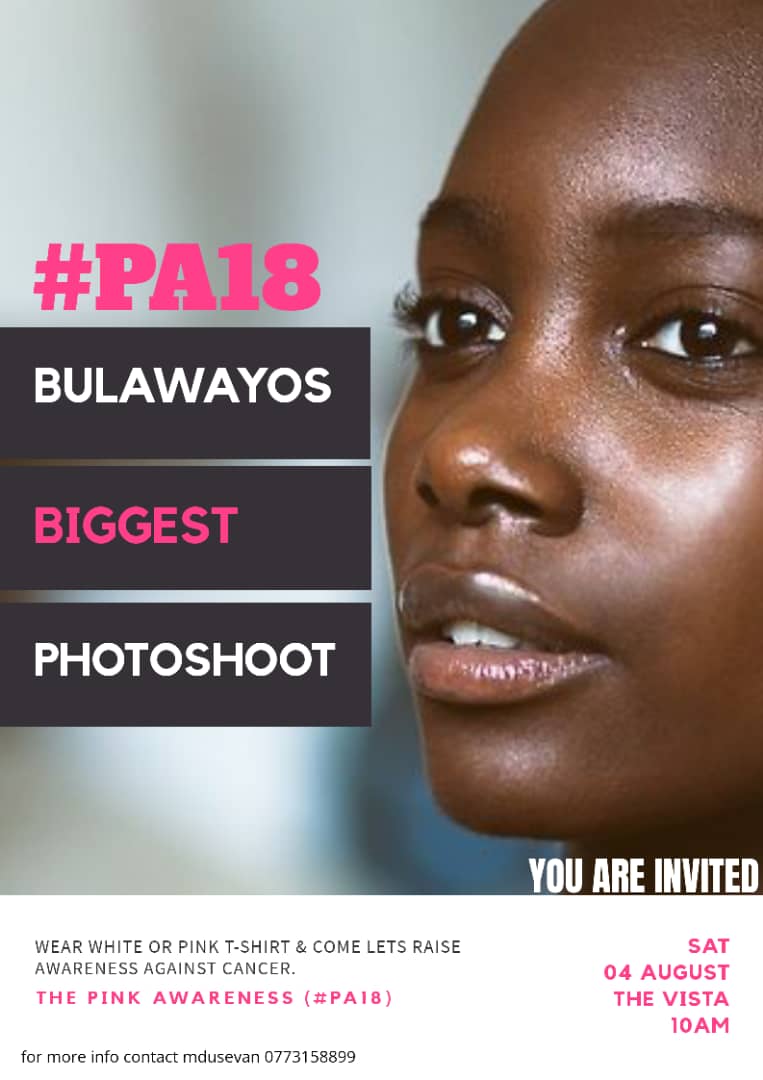 Lets join the fight against cancer with <a href="/mdusevan/">MdusevanOmnandi</a>..free photoshoot on Sat 4 Aug
#PA18
<a href="/CityofBulawayo/">The City of Bulawayo</a>
<a href="/BYOSocialites/">BYOSocialites</a> 
<a href="/ByoDjMag/">#SkeletonFreeClosets</a> 
<a href="/Bulawayo24News/">Bulawayo24 News</a>
<a href="/soul_identityzw/">Soul Identity</a>