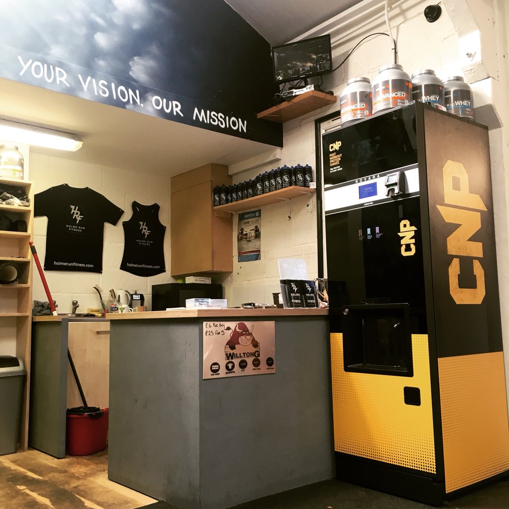 ProteinTakeaway's tweet photo. Our new Protein Vending machine. First one in the UK has been installed. First of many. @cnpprofessional protein inside tastes amazing and delivers 20g of protein in every shake. #proteintakeaway https://t.co/aZrWlIb3HC