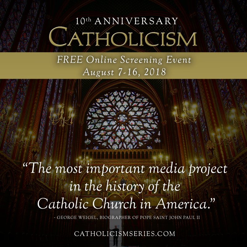 BishopBarron's tweet photo. Friends, let's introduce "CATHOLICISM" to the whole world!

Please share this link with your friends and family, and join us for a FREE screening of all 10 episodes of the "CATHOLICISM" series from August 7-16th at https://t.co/kT91f5b7ze https://t.co/byIOA3SERr