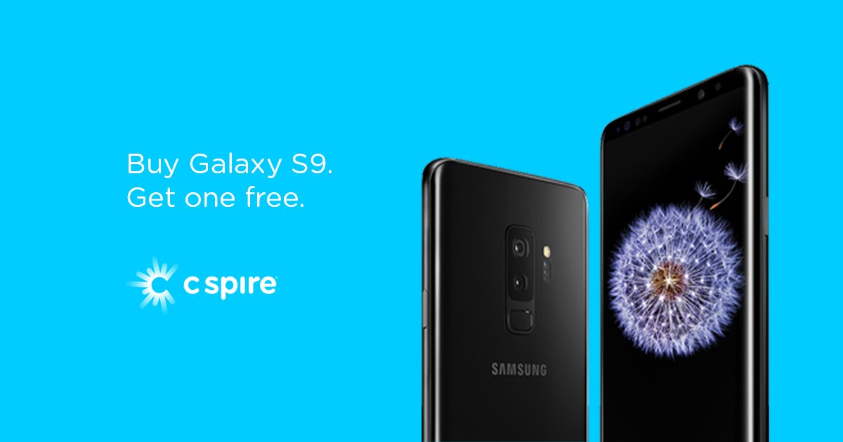 CSpire's tweet image. LIMITED TIME! The #1Network is helping everyone sport a device they love. Buy one Samsung Galaxy S9, get a second one free when you add a line. cspi.re/HPD830leLji