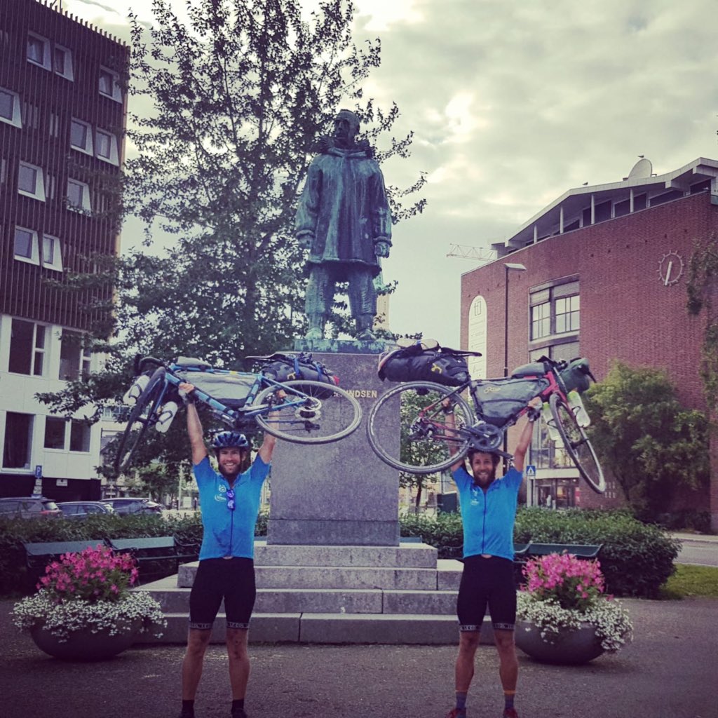 After 5 weeks of cycling and a bit of paddling we have completed stage 3 and fittingly arrived at the Amundsen statue in #tromsø #roaldamundsen #whosgettingthebeersin #nowthehardworkbegins #arch2arctic #scouts #jpfoundation #kilchoman #fourthcape #mustoclothing