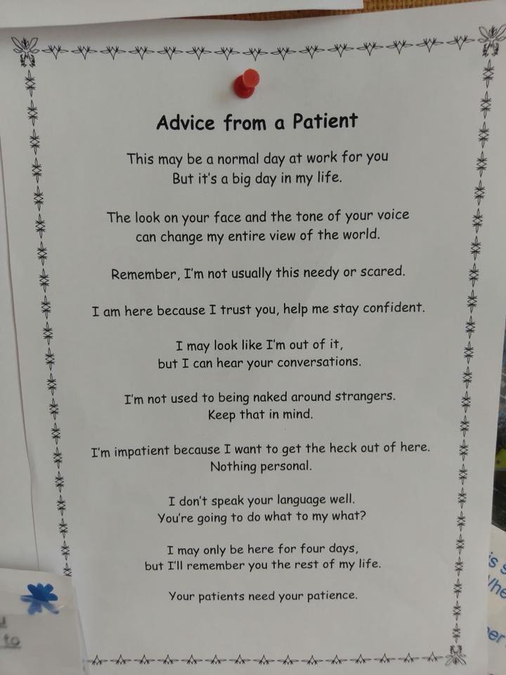 A great advice and a reminder from a patient.
Be kind and humble.
#doctors #patients #patientsafety #PatientExperience #doctorlife #yourgp #Smile  #Brisbane