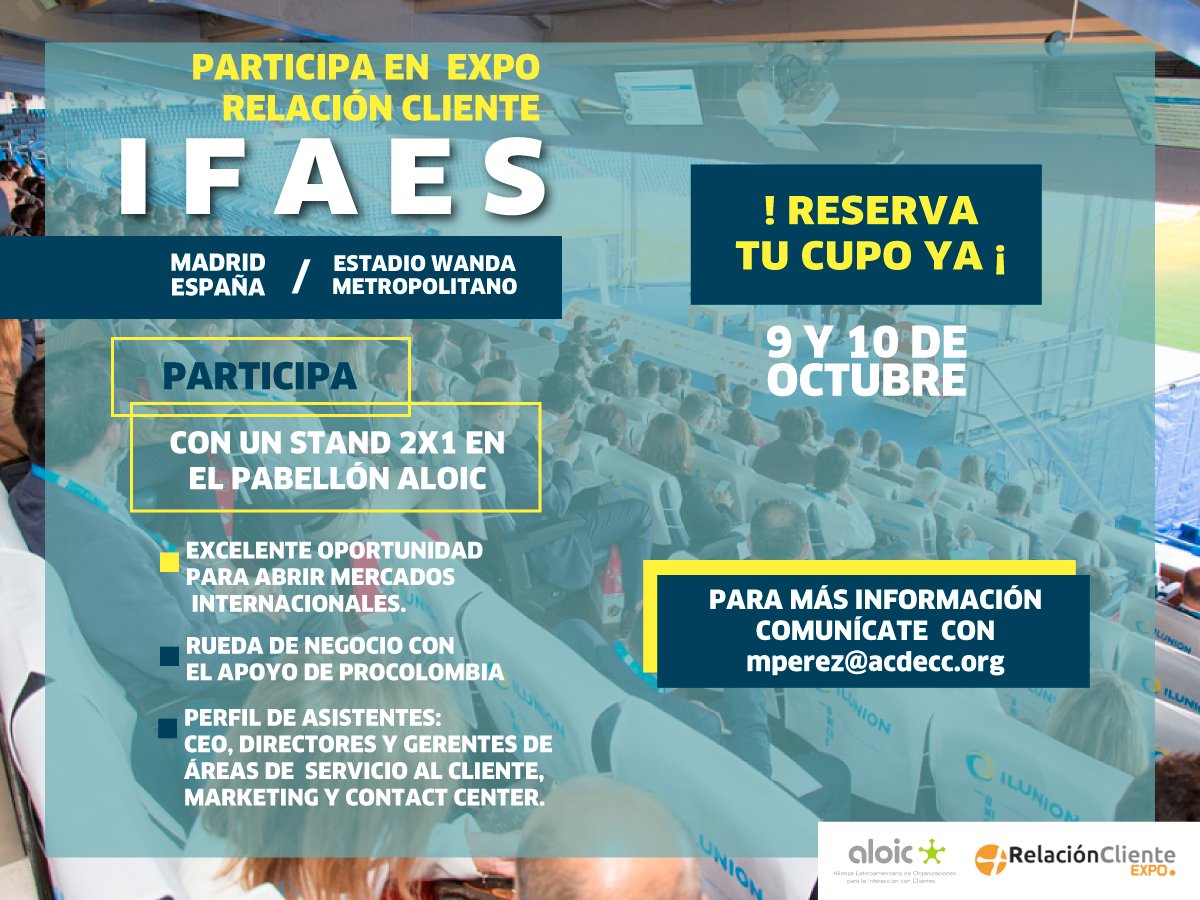 BPrO_org's tweet photo. #Eventos. ¡Separa tú cupo ya! Participa con ACDECC en el gran evento Expo Relación Cliente IFAES. No te pierdas esta gran oportunidad. #IFAES, #BPO, #CLIENTES. https://t.co/KvKDJ6RzrB