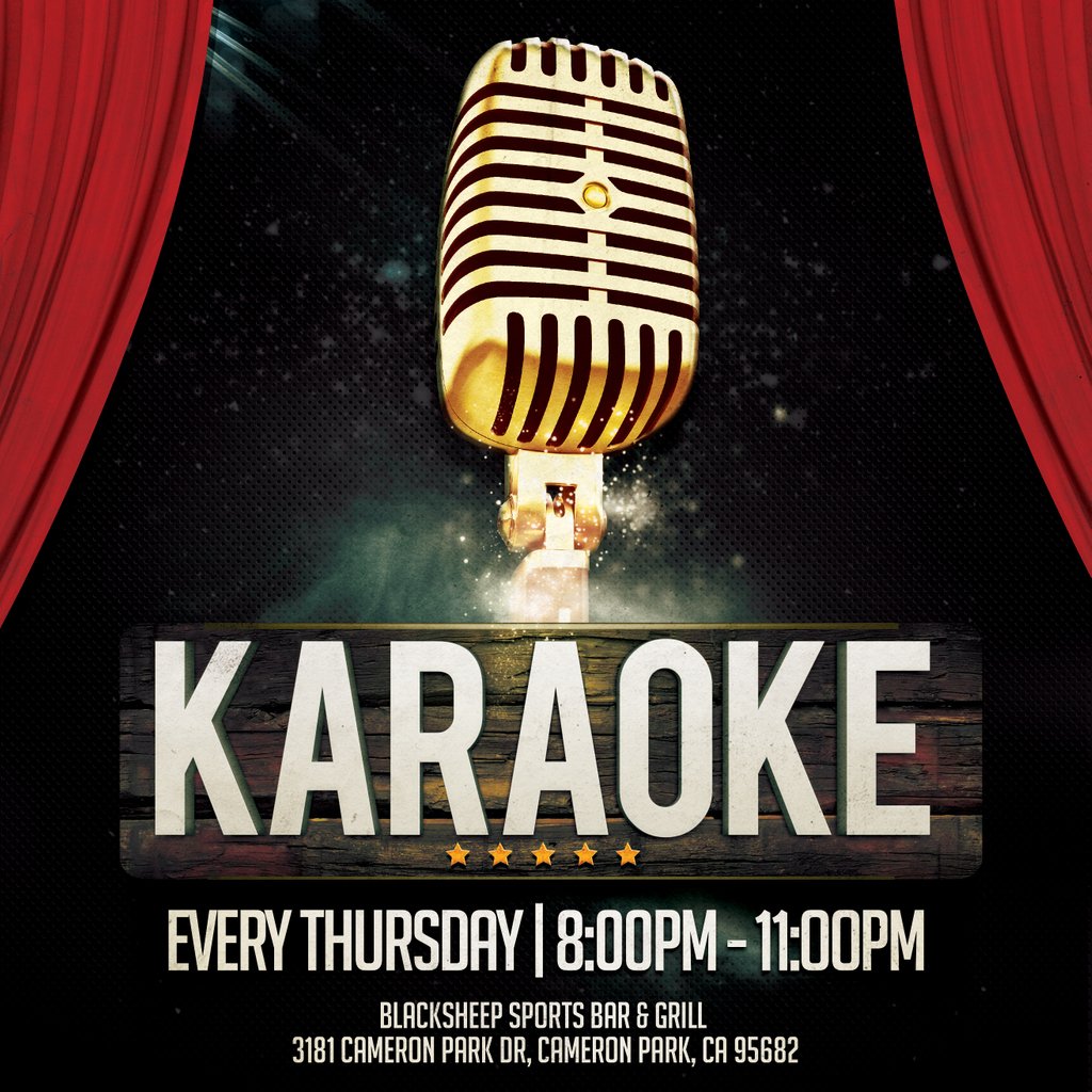 chakrasoundent's tweet photo. Hey all you singers! C'mon out to Blacksheep tonight for some karaoke and great company! 😎
.
.
.
#karaokenight #karaoketime #blacksheep #blacksheepsportsbarandgrill #blacksheepbarandgrill #chakrasound #kj #cameronpark #eldoradohills #folsom #placerville #eldoradocounty https://t.co/f2ox1ljDy2